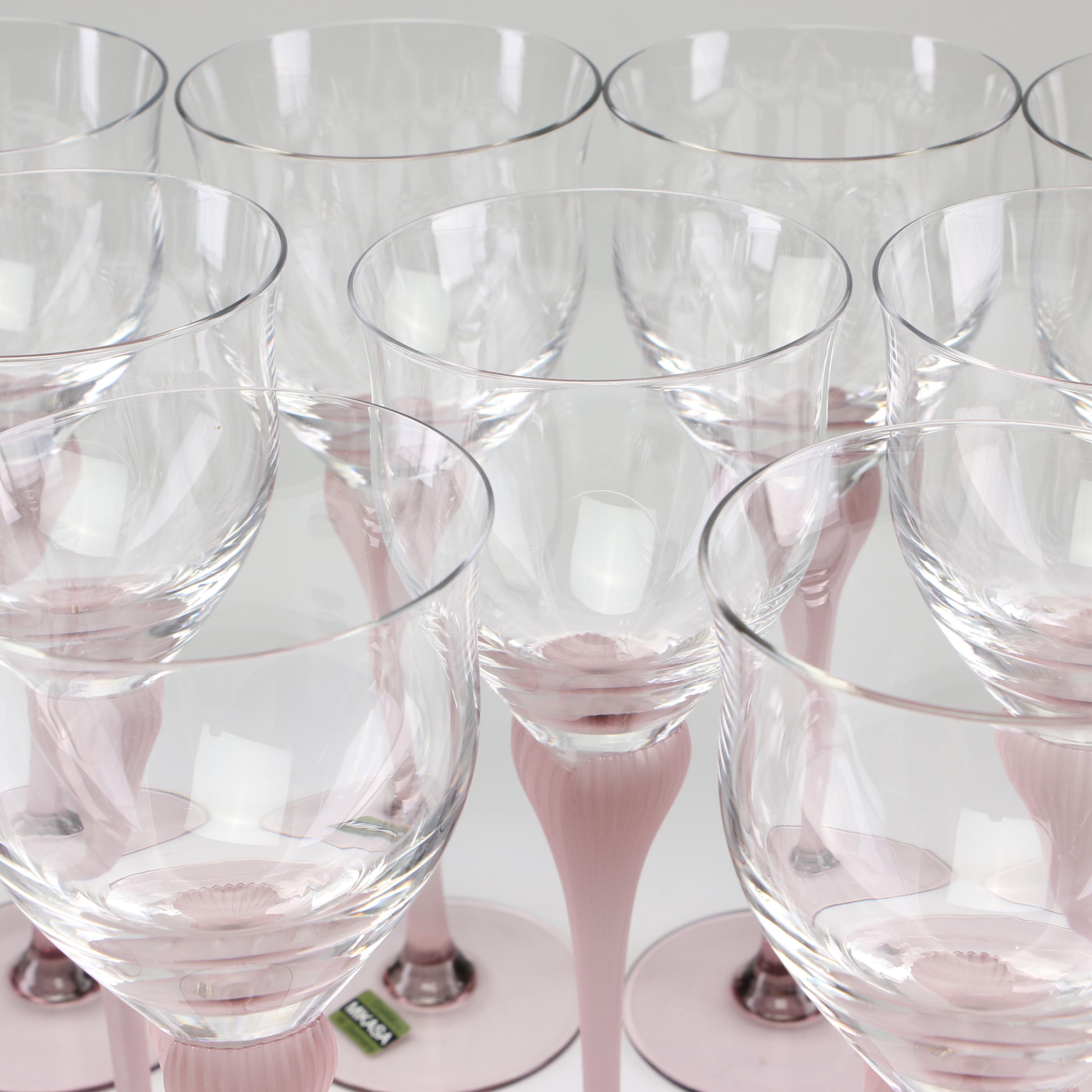 Mikasa "Sea Mist Amethyst" Frosted Stem Wine Glasses, 1980s