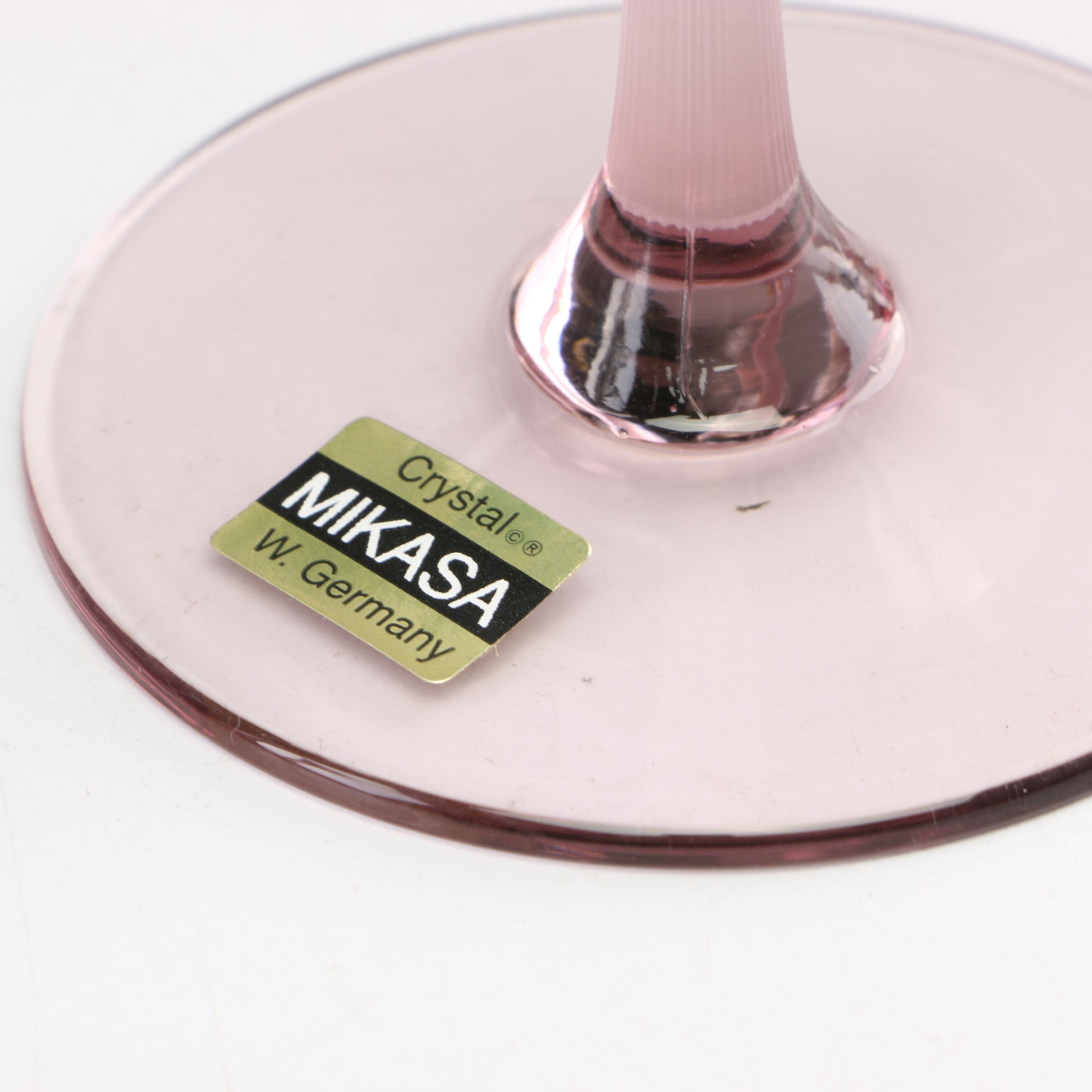 Mikasa "Sea Mist Amethyst" Frosted Stem Wine Glasses, 1980s