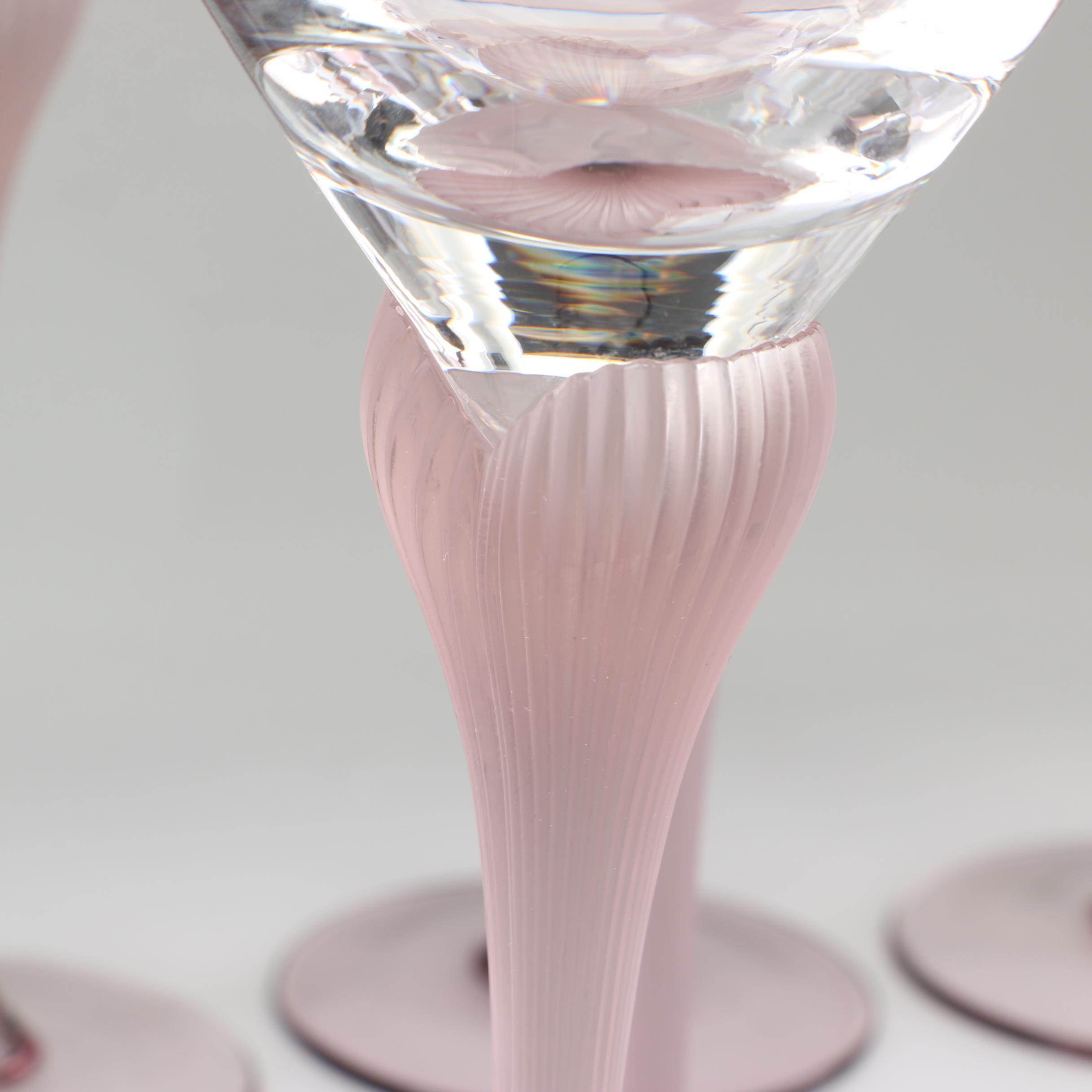 Mikasa "Sea Mist Amethyst" Frosted Stem Wine Glasses, 1980s
