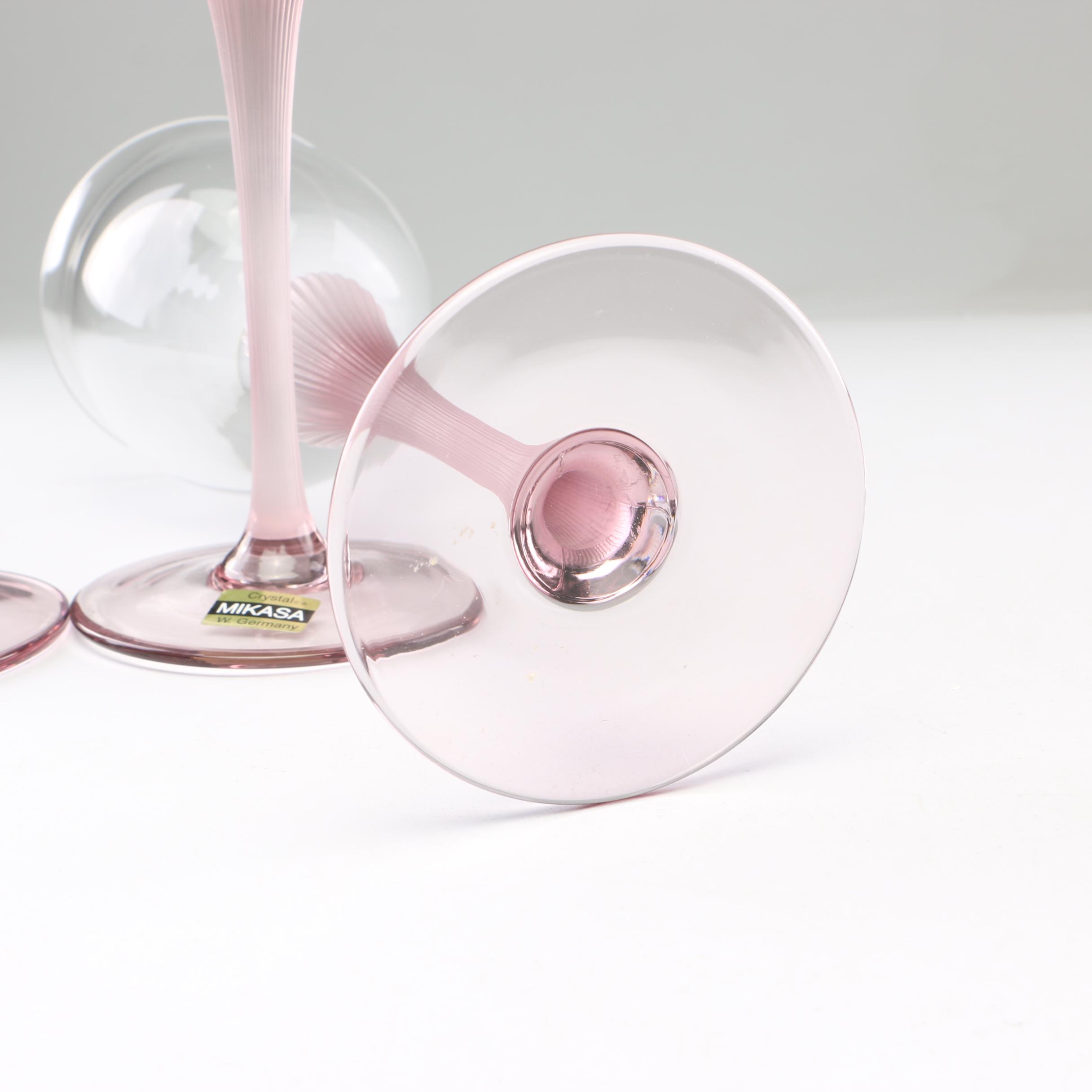 Mikasa "Sea Mist Amethyst" Frosted Stem Wine Glasses, 1980s