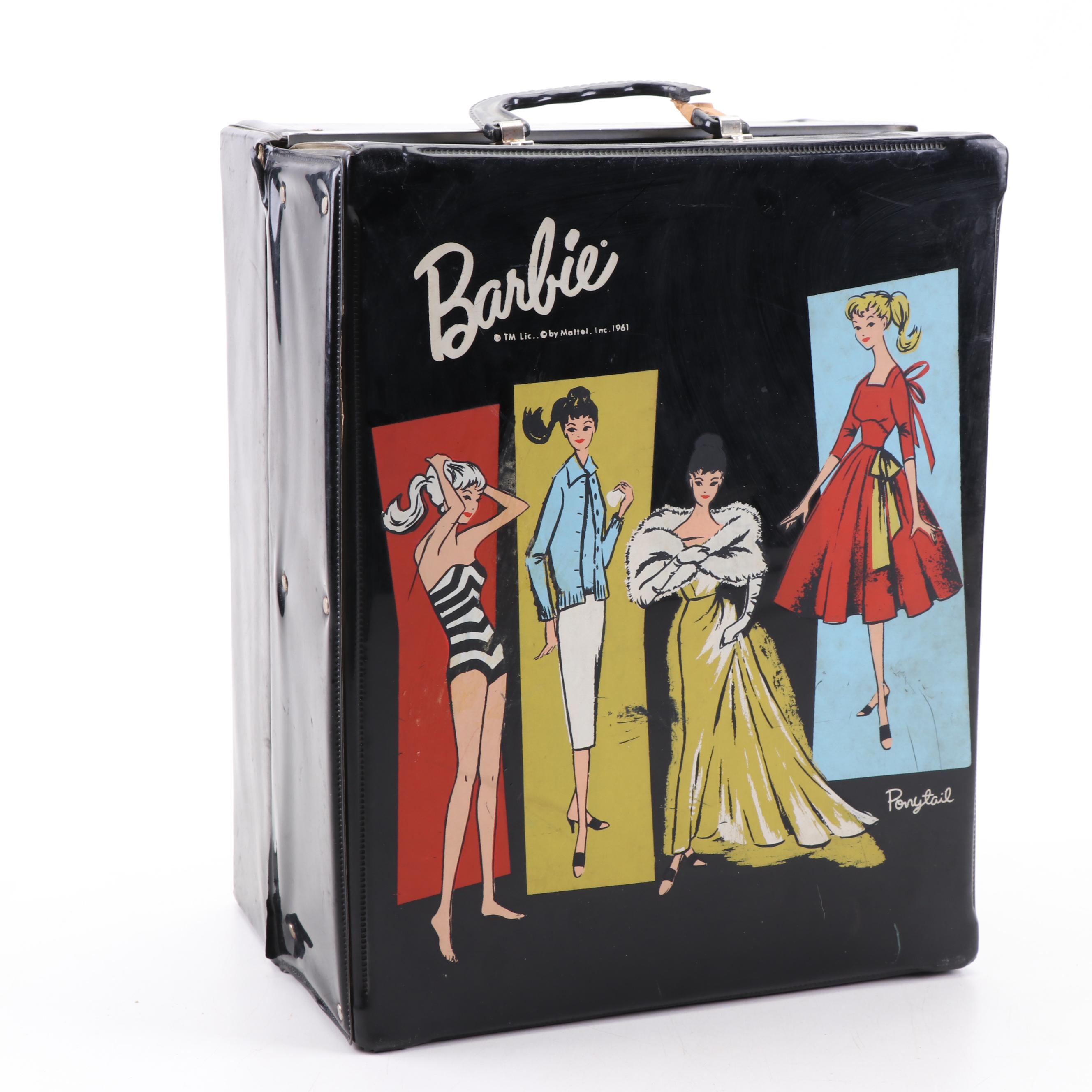 Vintage Barbie Dolls, Clothing, and "Ponytail" Wardrobe Carrying Case, 1960s