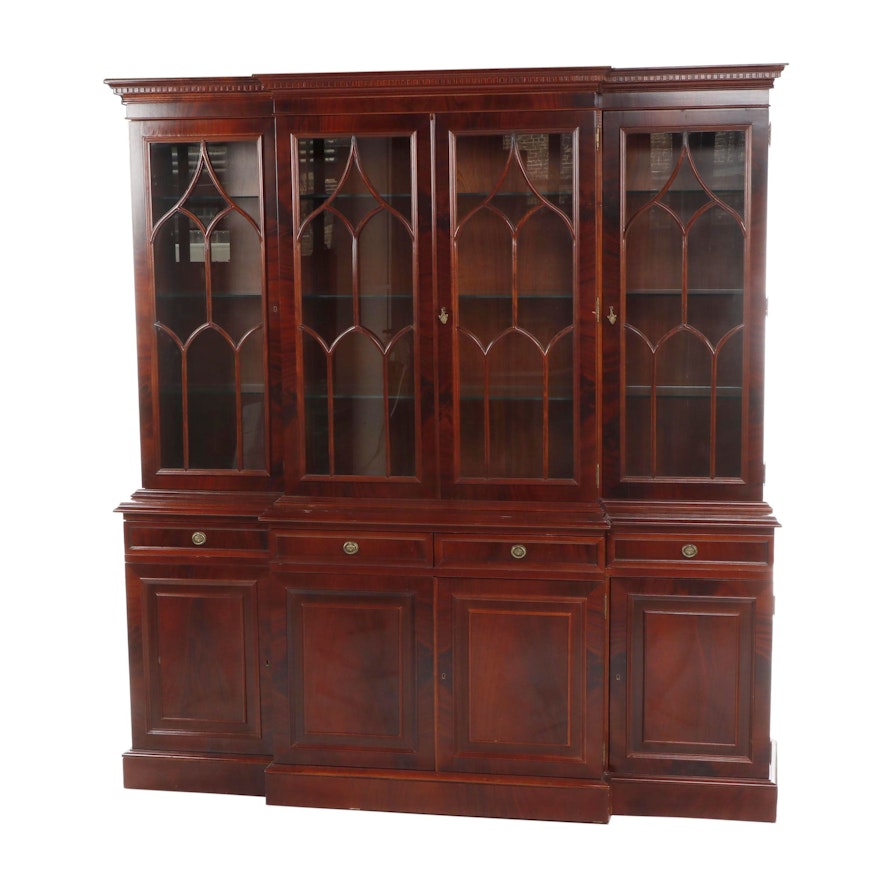 Federal Style Breakfront Mahogany China Cabinet, Late 20th Century