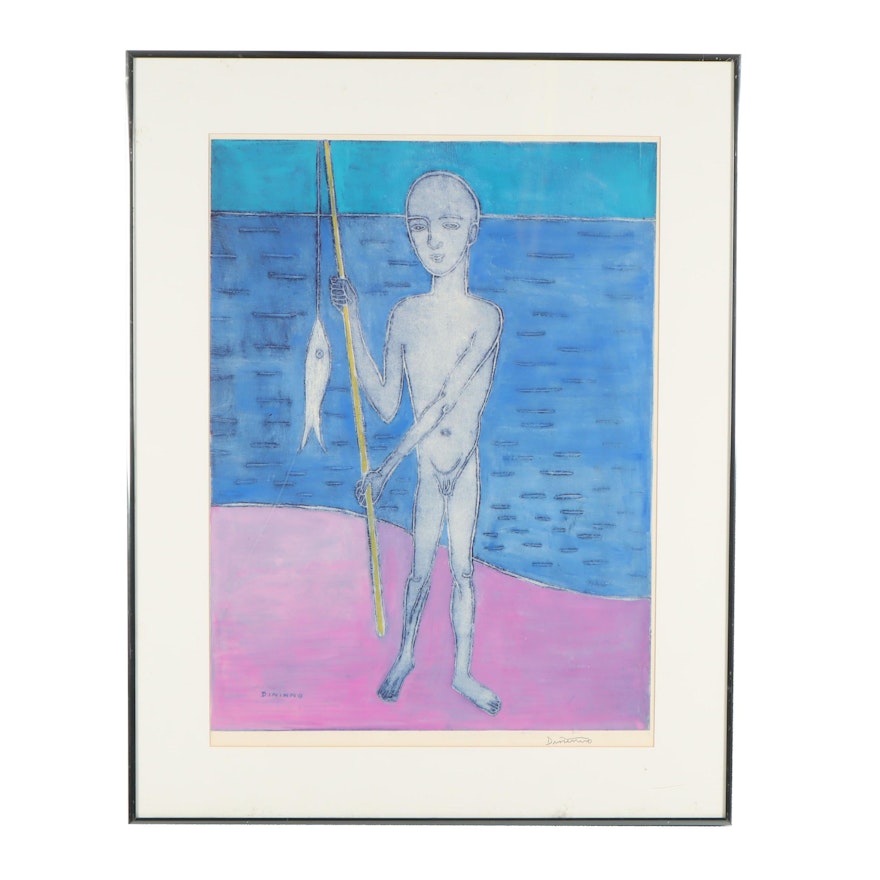 Frank Dininno Lithograph "Boy with Fish"