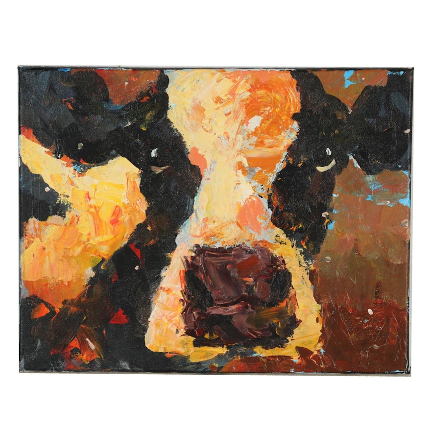 Elle Raines Acrylic Painting of Cow