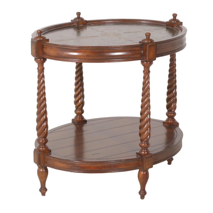 Oval Side Table with Metallic Finish Scroll Top by Mirador