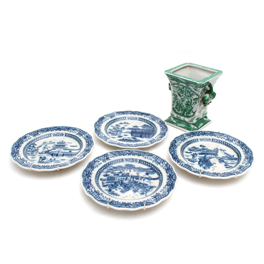 Chinese Export Porcelain Planter and Plates