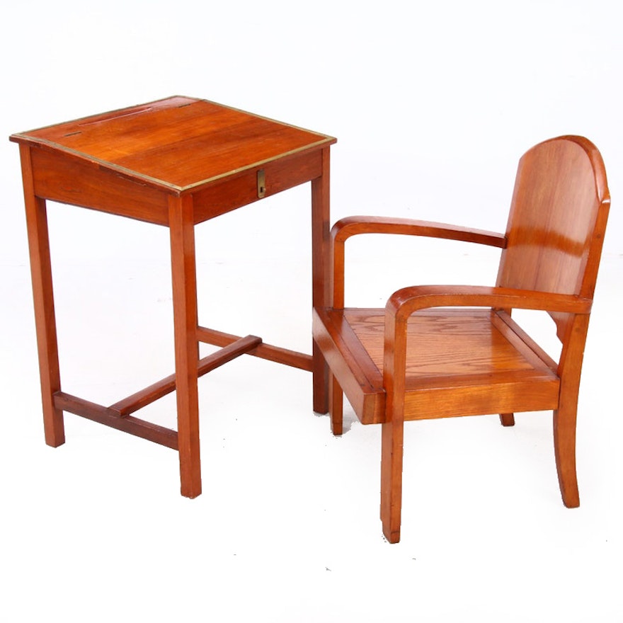 1940s Teak Captain's Desk and Arm Chair