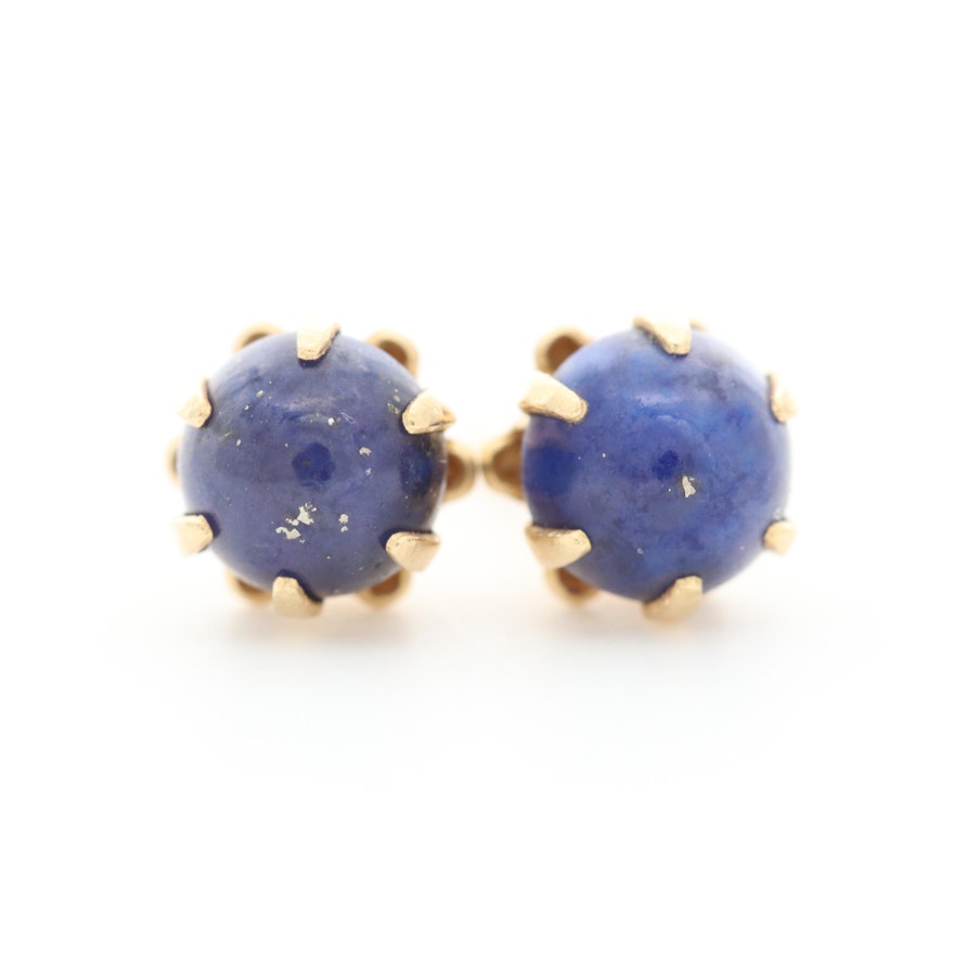 14K Yellow Gold Lapis Lazuli Stud Earrings