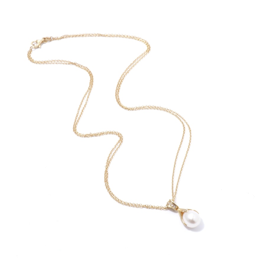 14K Yellow Gold Pearl and Diamond Necklace
