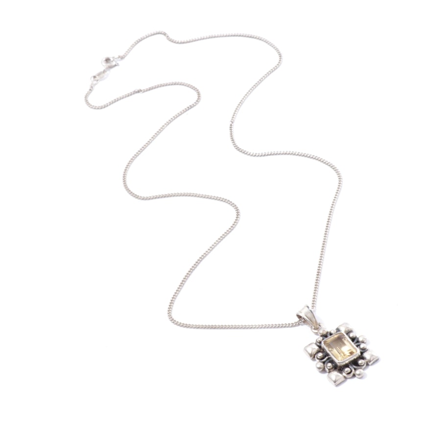 Sterling Silver and Citrine Pendant Necklace