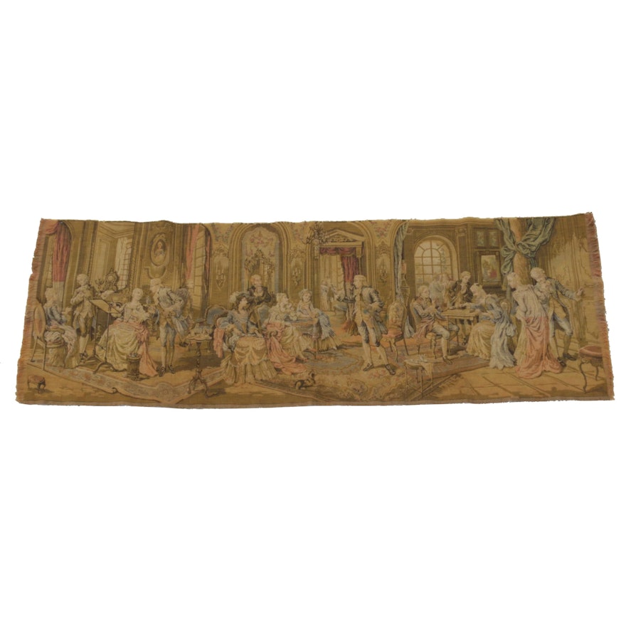 Machine-Woven Panorama Tapestry of 18th Century Parlor Scene