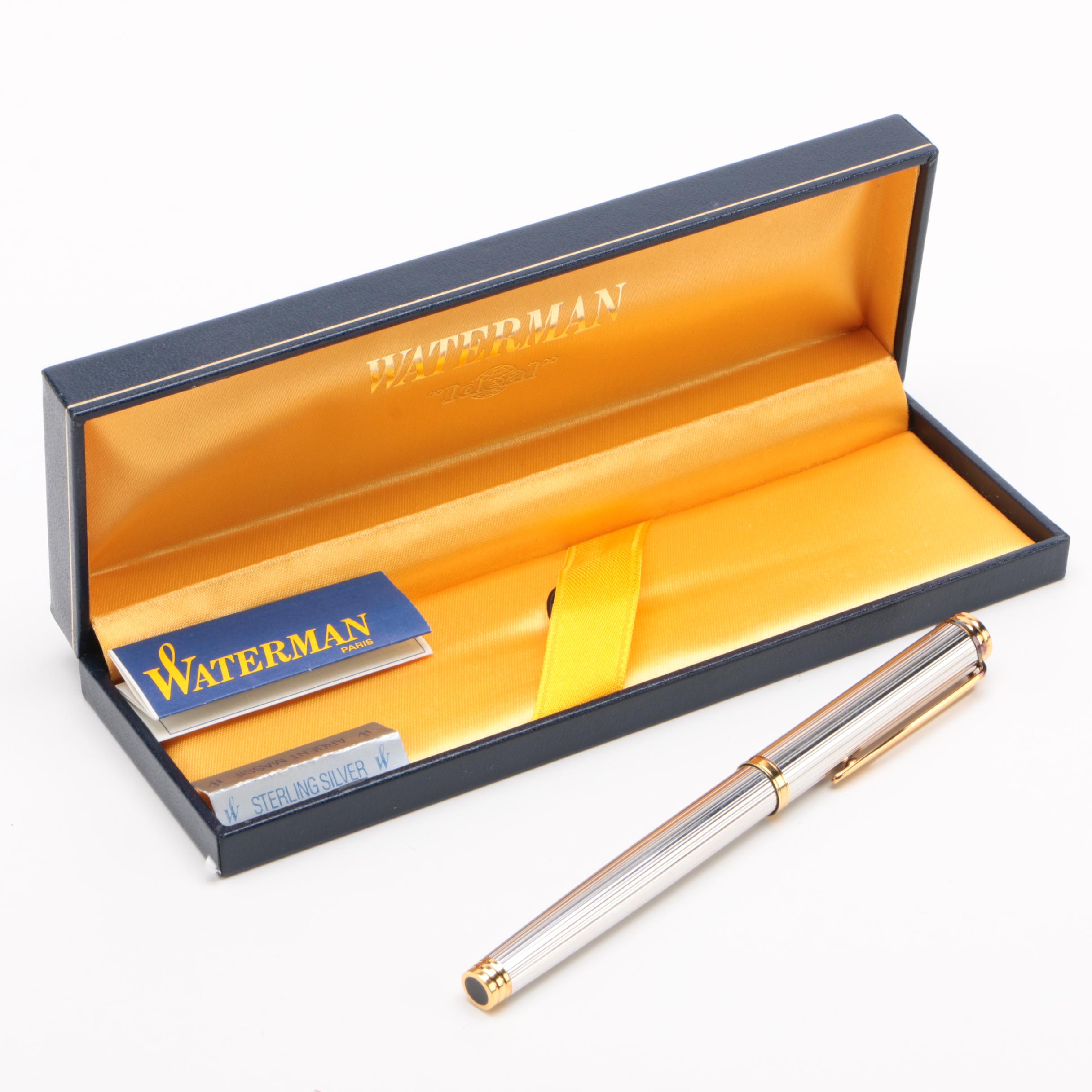 Waterman Sterling Silver "Gentleman" Fountain Pen with 18K Gold Nib, 1980s