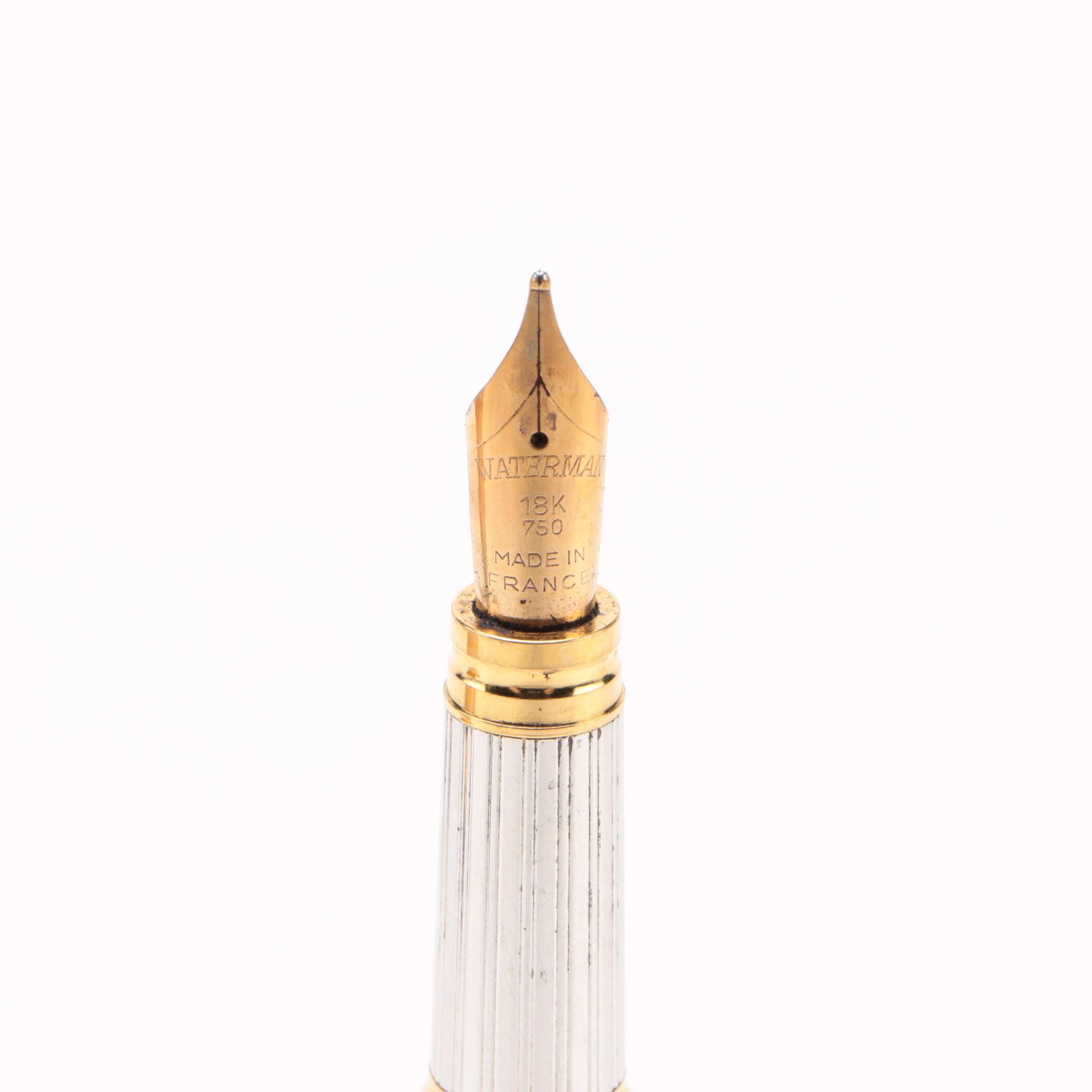 Waterman Sterling Silver "Gentleman" Fountain Pen with 18K Gold Nib, 1980s