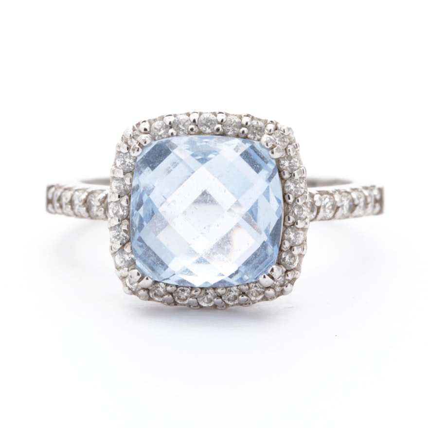 Sterling Silver, Blue Topaz and Cubic Zirconia Ring