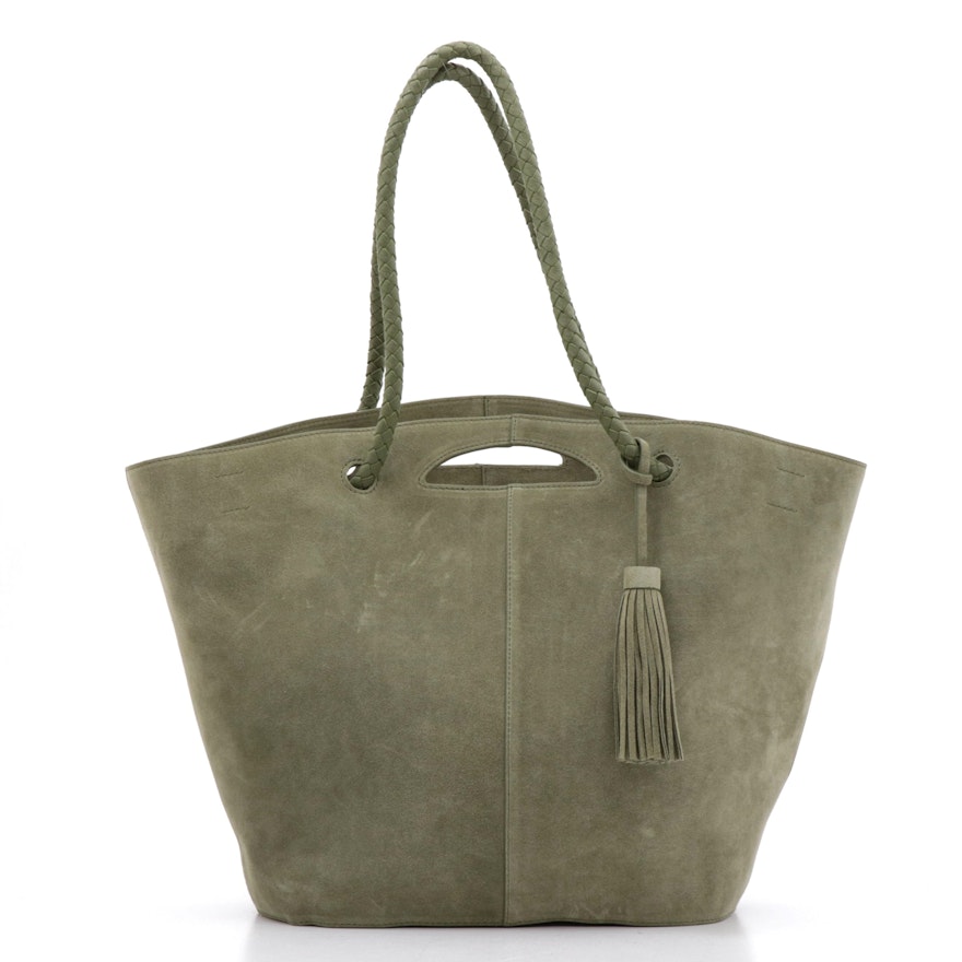 Neely & Chloe Suede Tote with Tassel and Braided Leather Straps