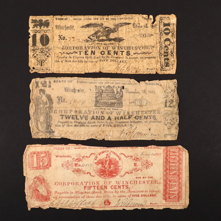 Three Different 1861 Obsolete Virginia Currency Notes
