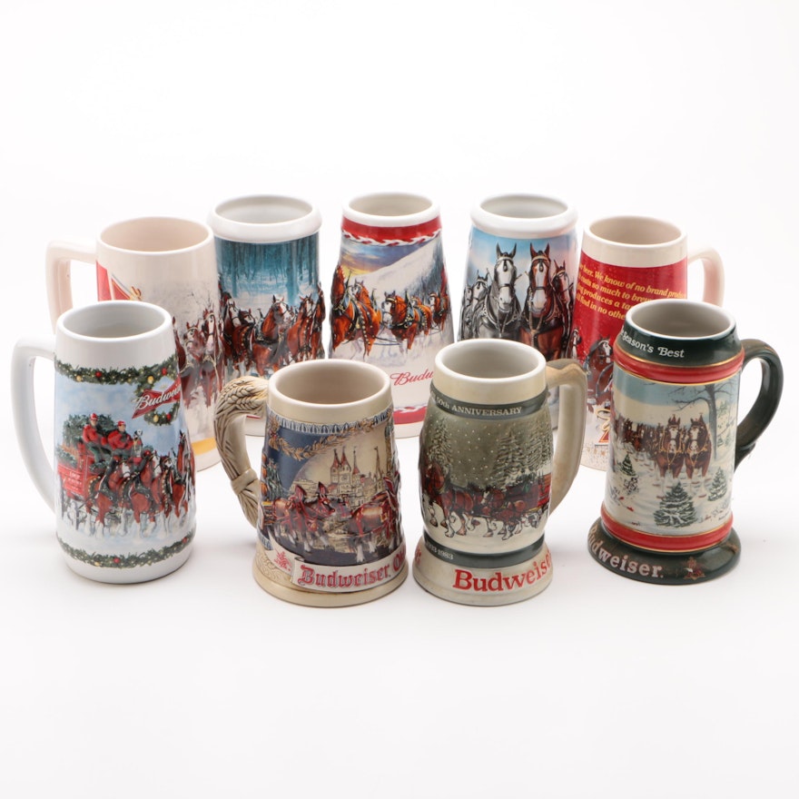 Budweiser Ceramic Christmas Holiday and Oktoberfest Beer Steins, Contemporary