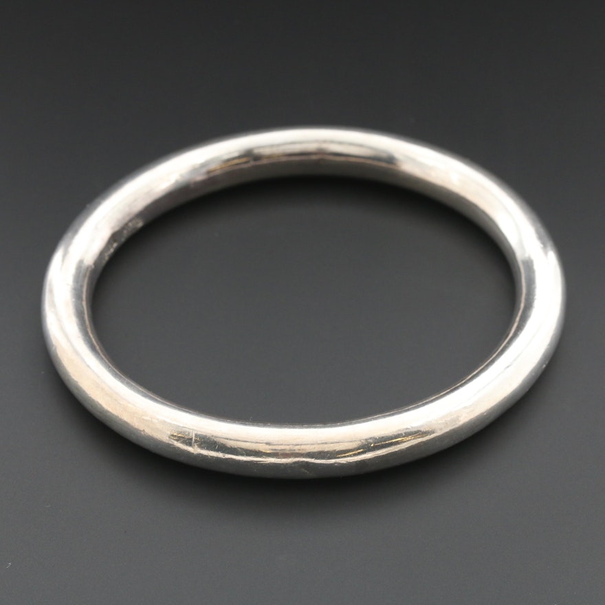 Mexican Sterling Silver Rounded Oval Bangle Bracelet