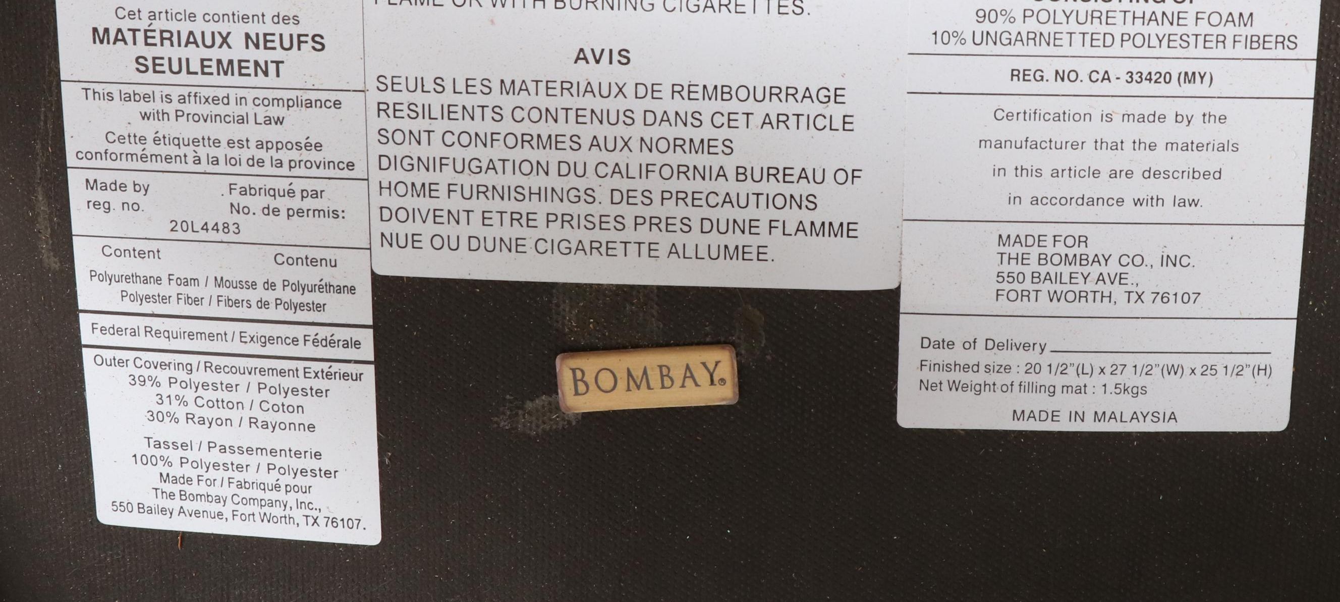 Pair of Bombay Company Upholstered Tassel Back Parsons Dining Chairs