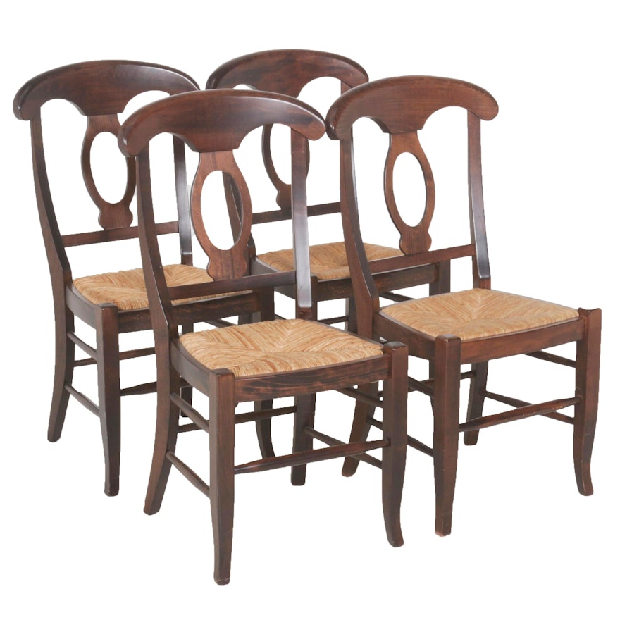 Rush Seat Wood Dining Chairs, Late 20th Century, Set of Four