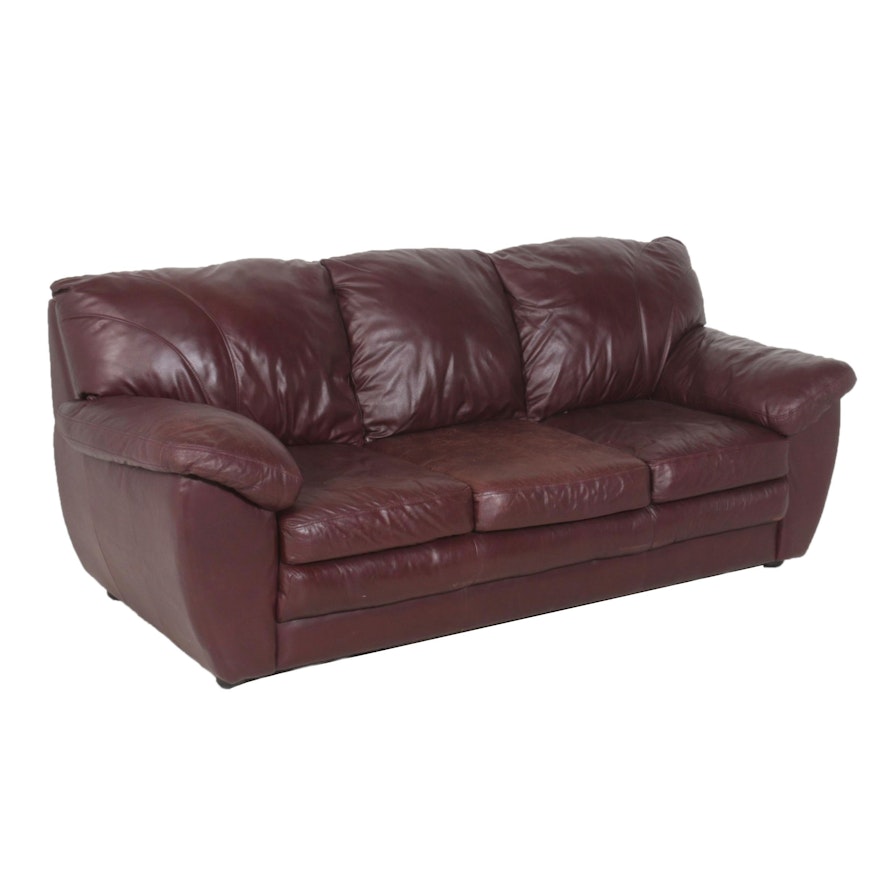 Maroon Leather Sofa, Late 20th Century