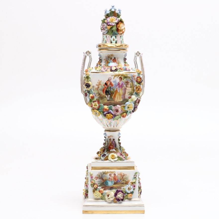 Monumental Carl Thieme Porcelain Lidded Urn, circa 1902