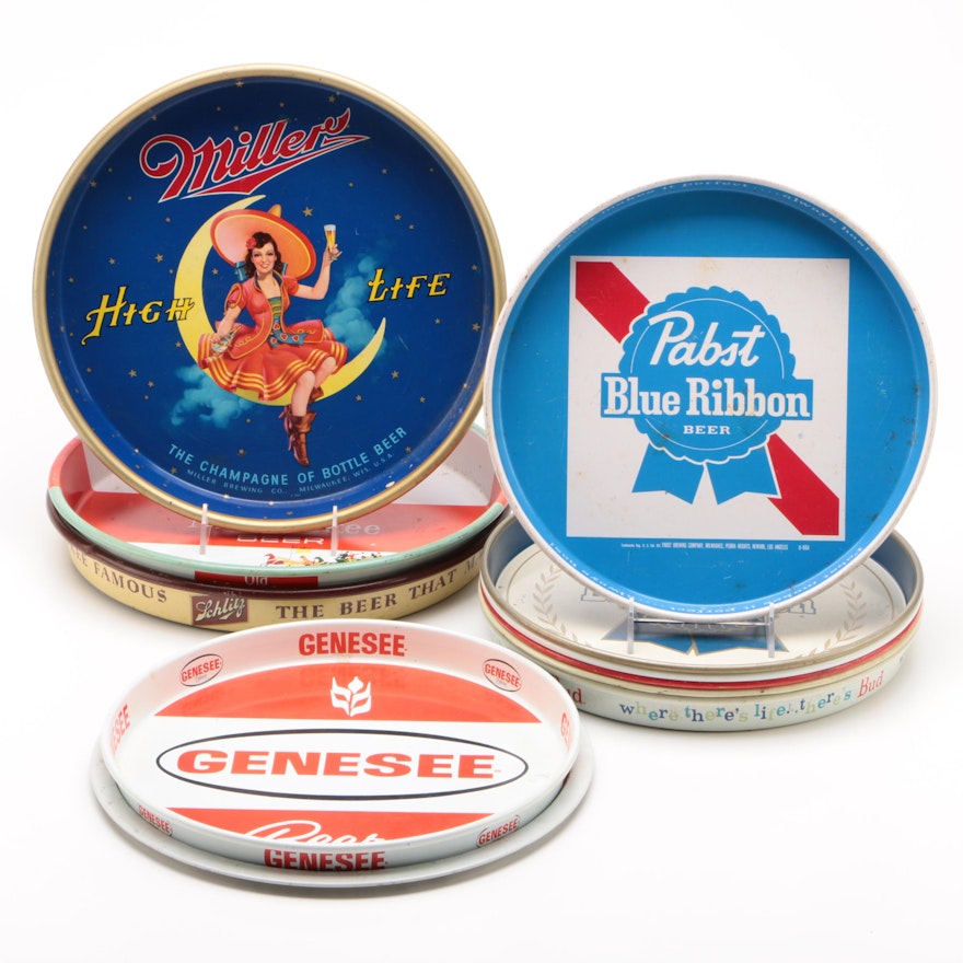 Pabst Blue Ribbon, Genesee, and Other Beer Brand Advertising Trays, Vintage