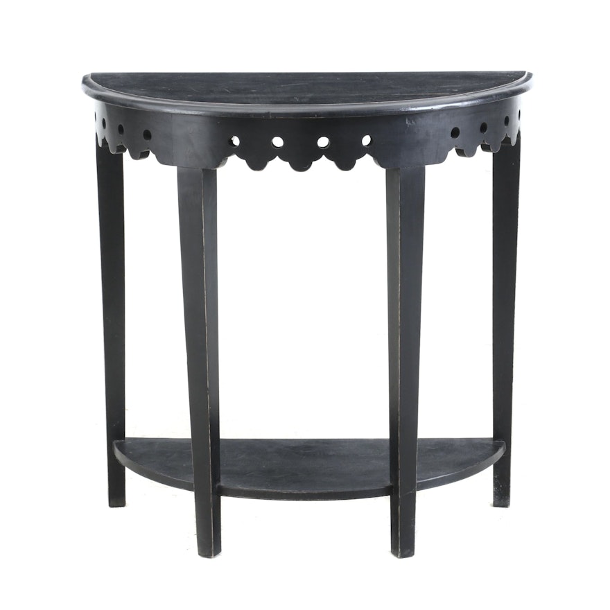 Gothic Style Painted Wood Demilune Console Table