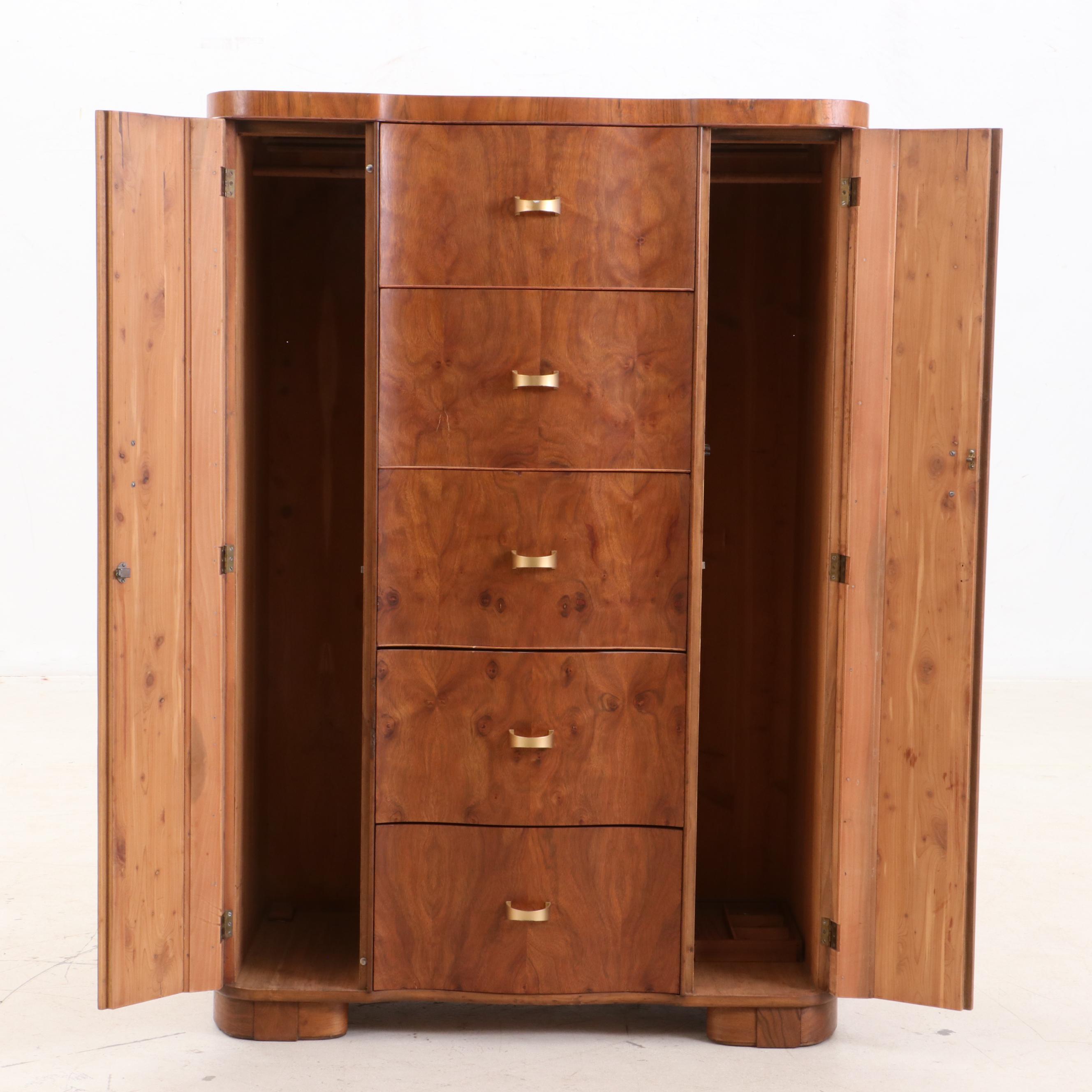 Burled Wood Veneer Chest of Drawers, Mid Century Modern