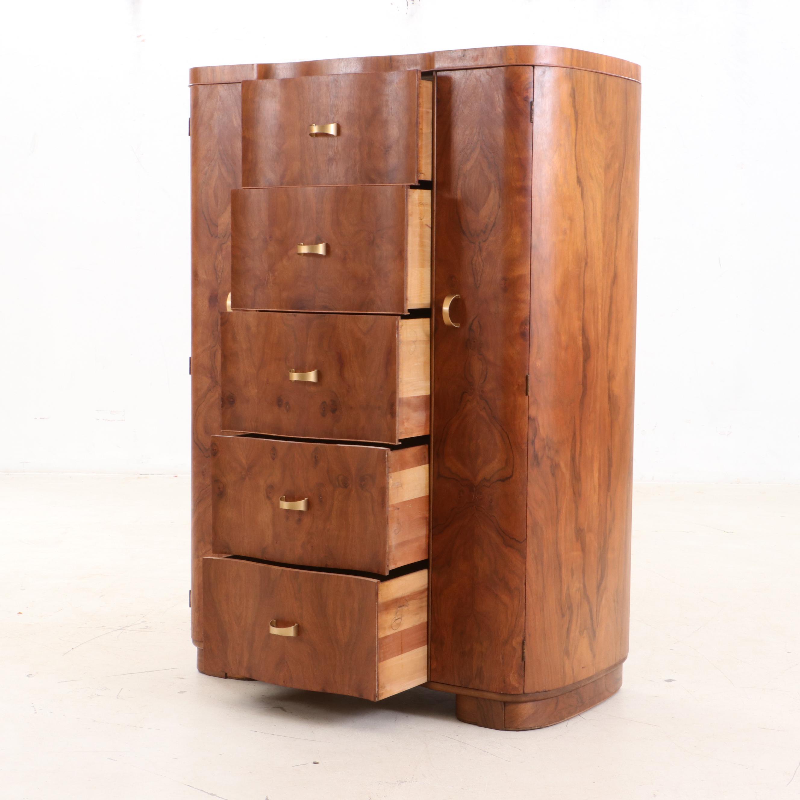 Burled Wood Veneer Chest of Drawers, Mid Century Modern