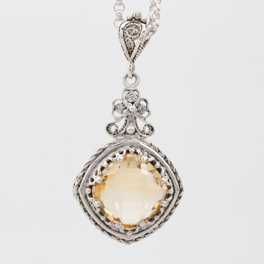 Sterling Silver 4.50 CT Citrine Pendant Necklace