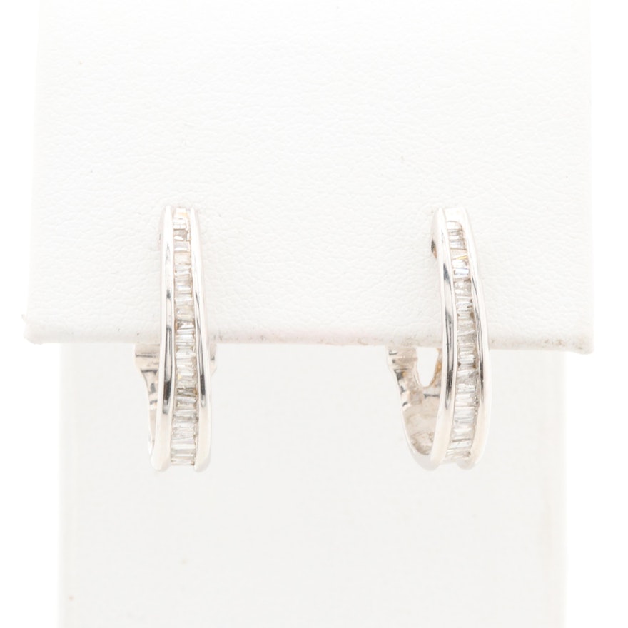 14K White Gold Diamond Hoop Earrings