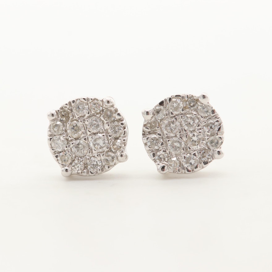 14K White Gold Diamond Stud Earrings