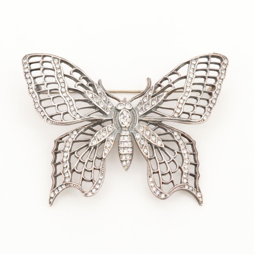 Sterling Silver Cubic Zirconia Butterfly Brooch