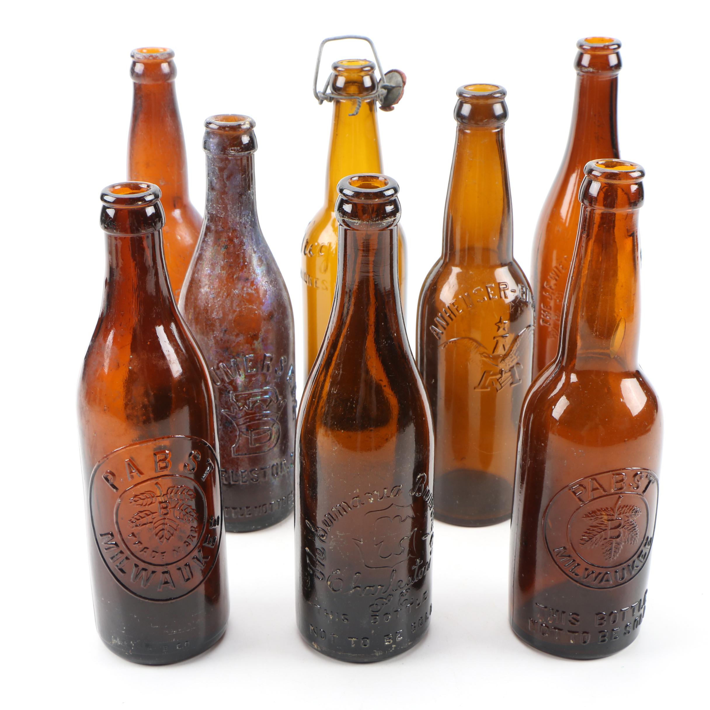 Amber Glass Beer Bottles From East Coast Breweries, Antique