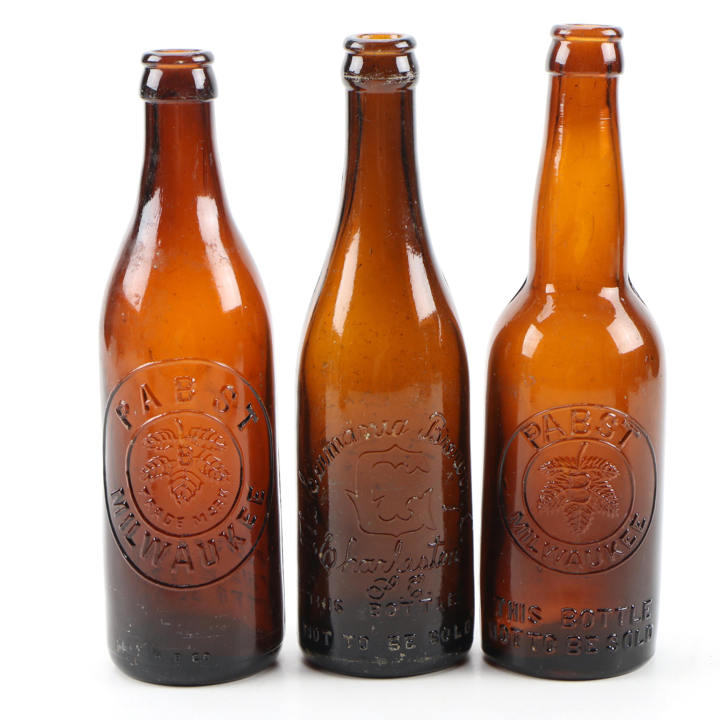 Amber Glass Beer Bottles From East Coast Breweries, Antique