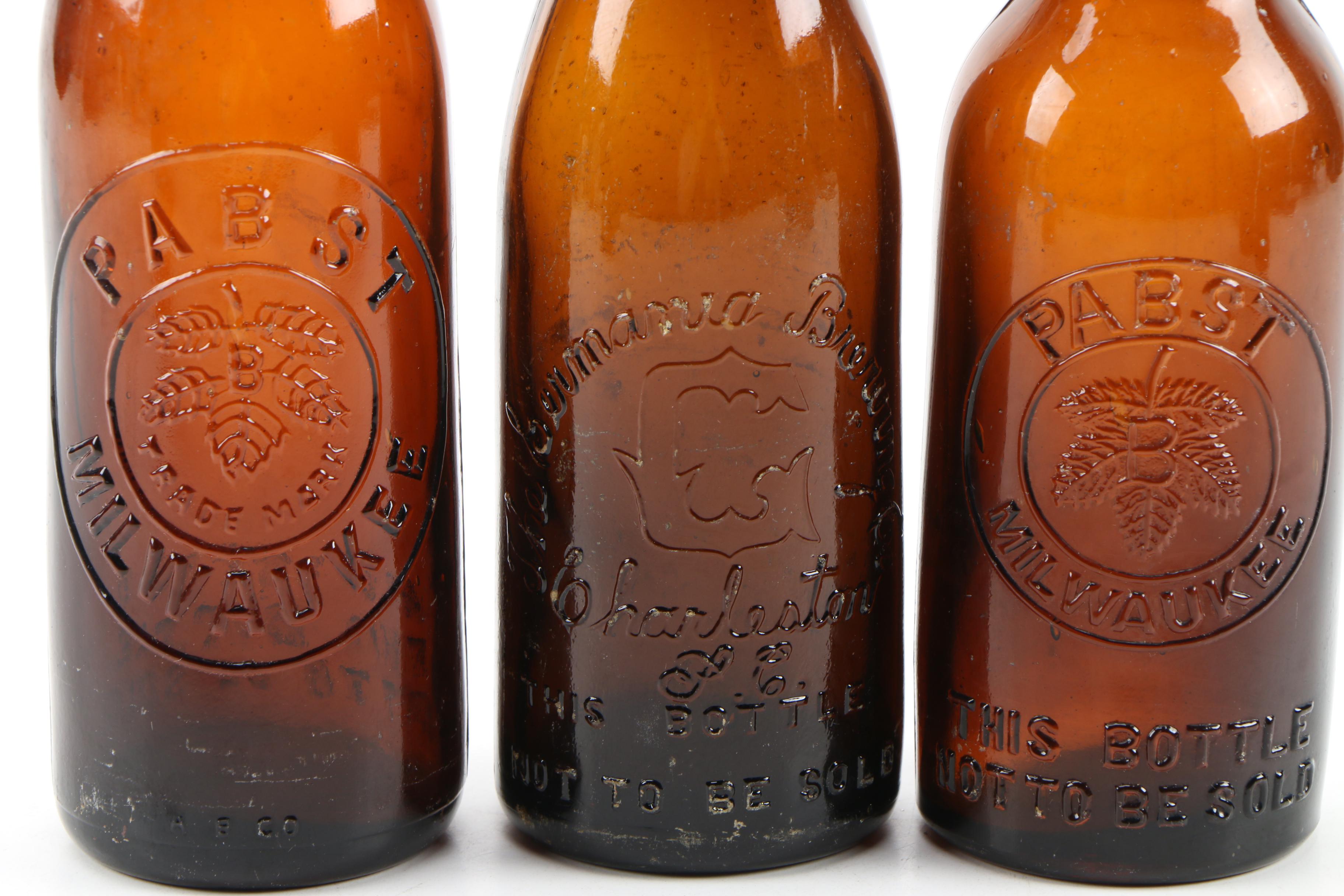 Amber Glass Beer Bottles From East Coast Breweries, Antique