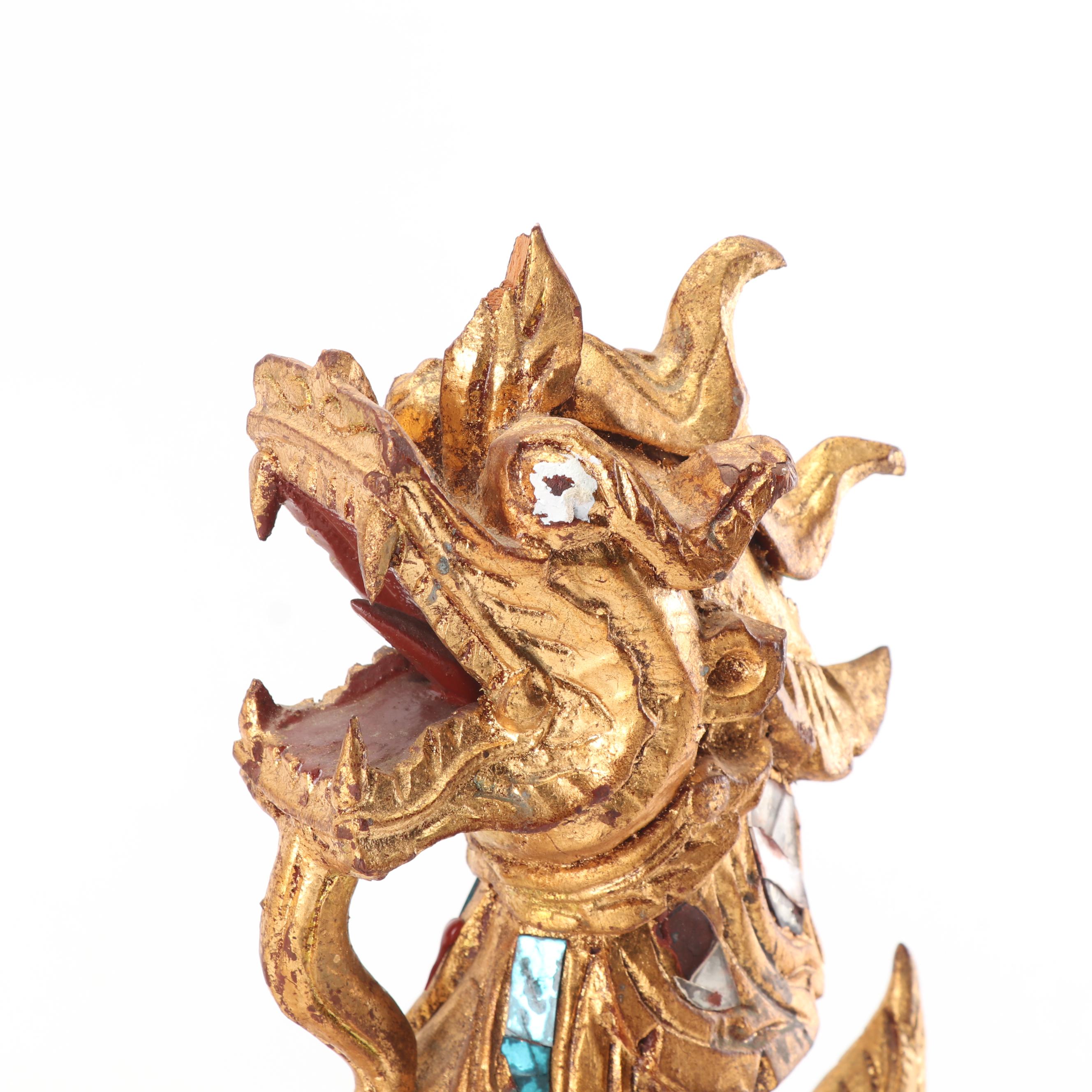 Thai Giltwood Singha Guardian Statuettes