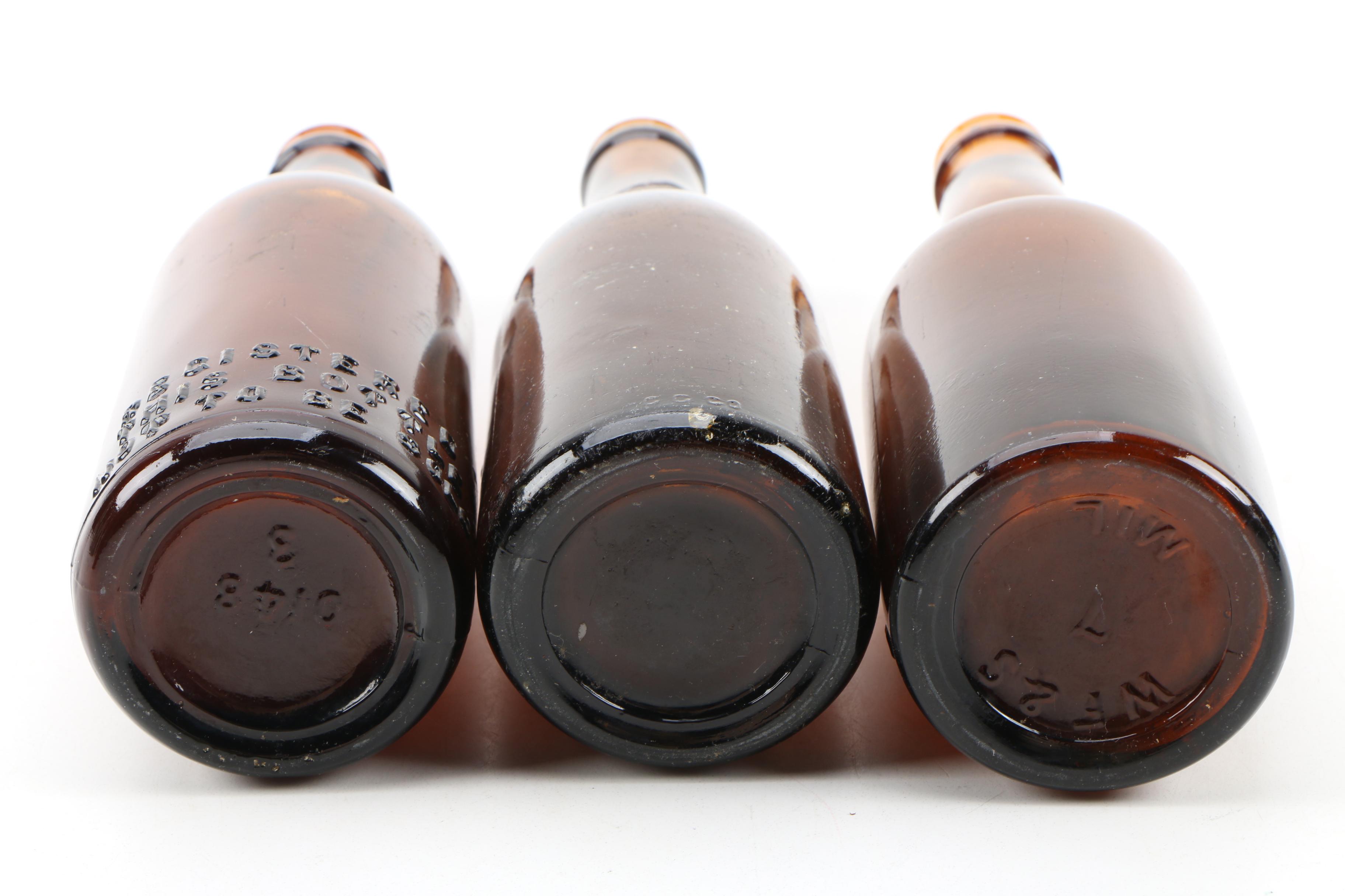 Amber Glass Beer Bottles From East Coast Breweries, Antique
