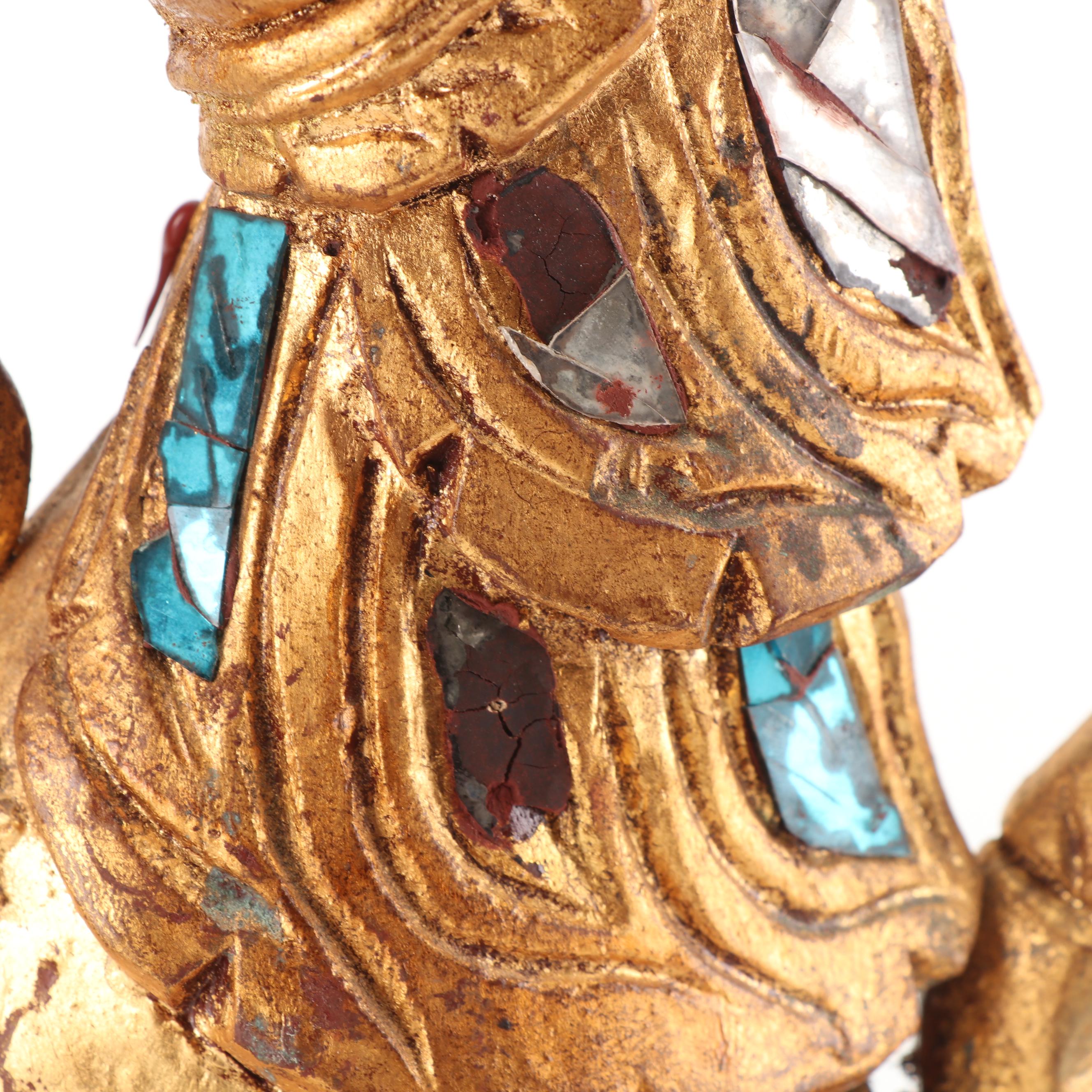 Thai Giltwood Singha Guardian Statuettes