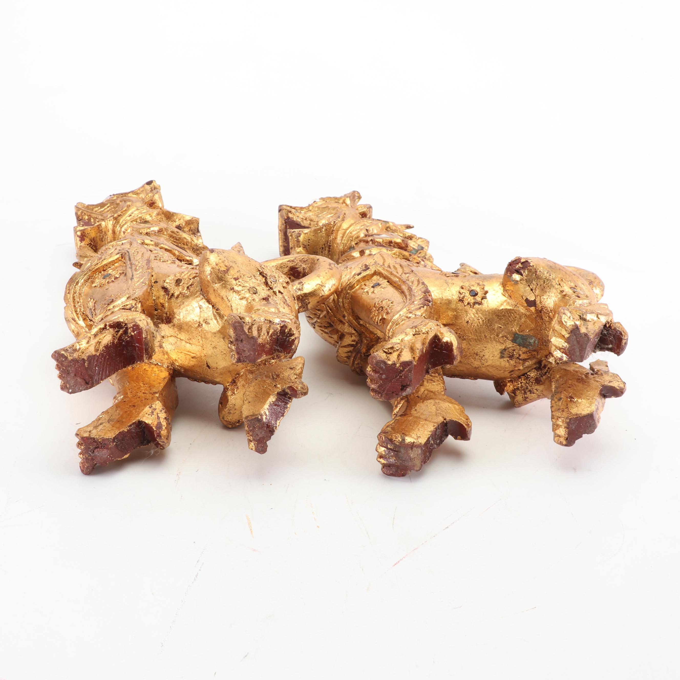 Thai Giltwood Singha Guardian Statuettes