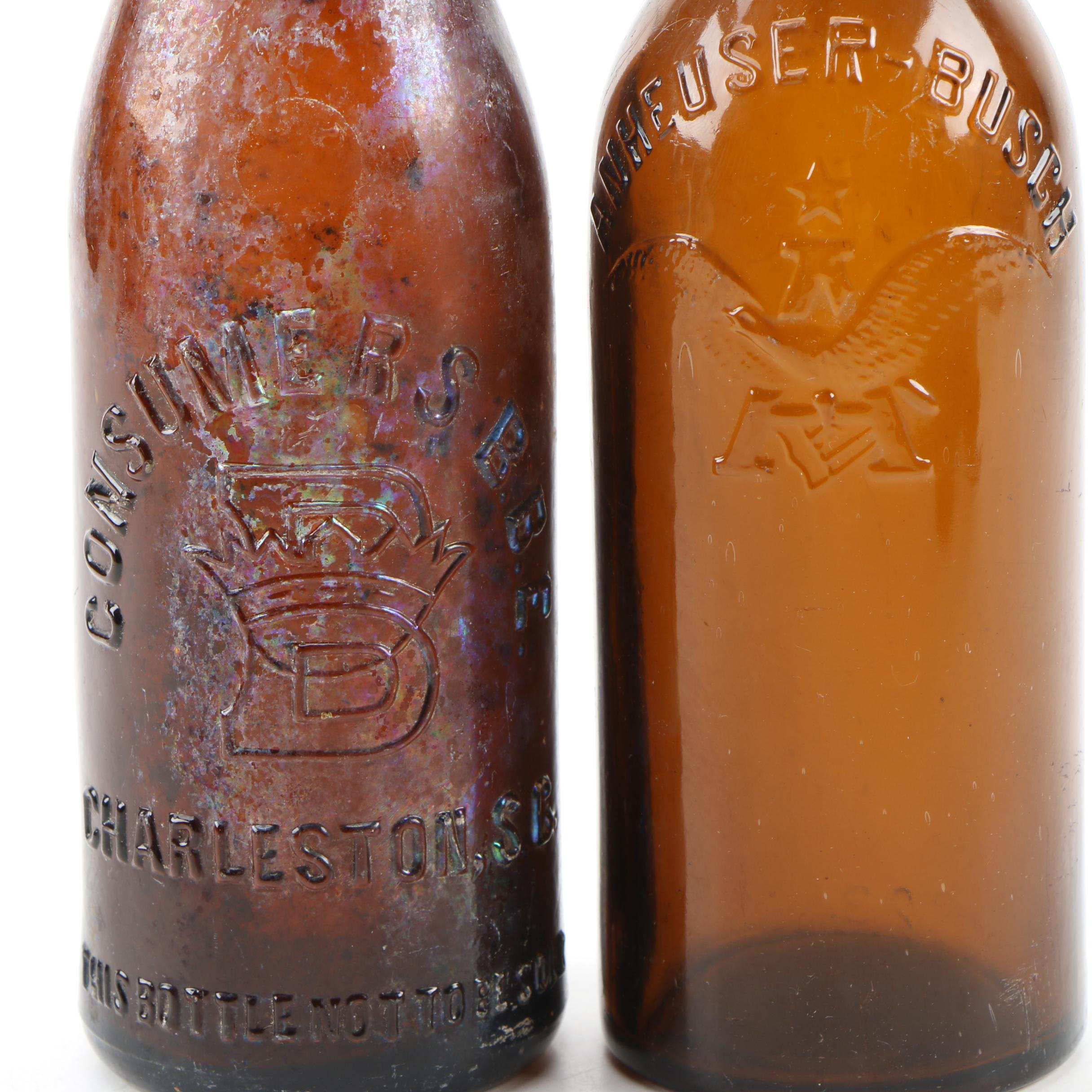 Amber Glass Beer Bottles From East Coast Breweries, Antique