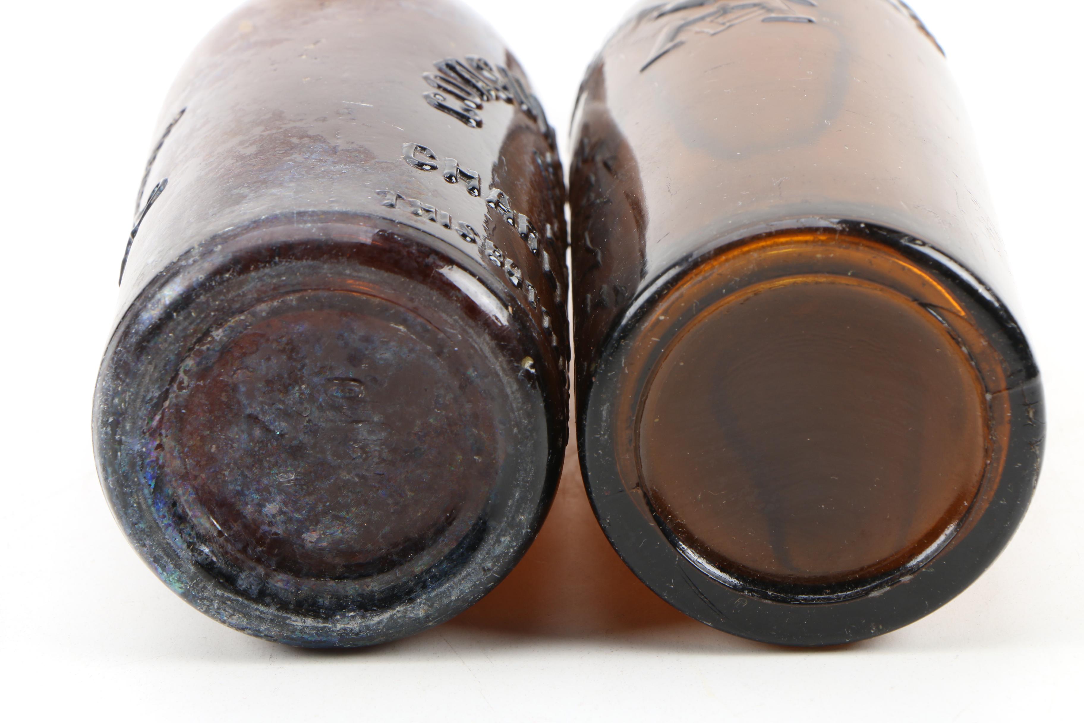 Amber Glass Beer Bottles From East Coast Breweries, Antique