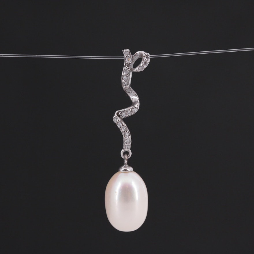 Sterling Silver Cultured Pearl and Cubic Zirconia Pendant