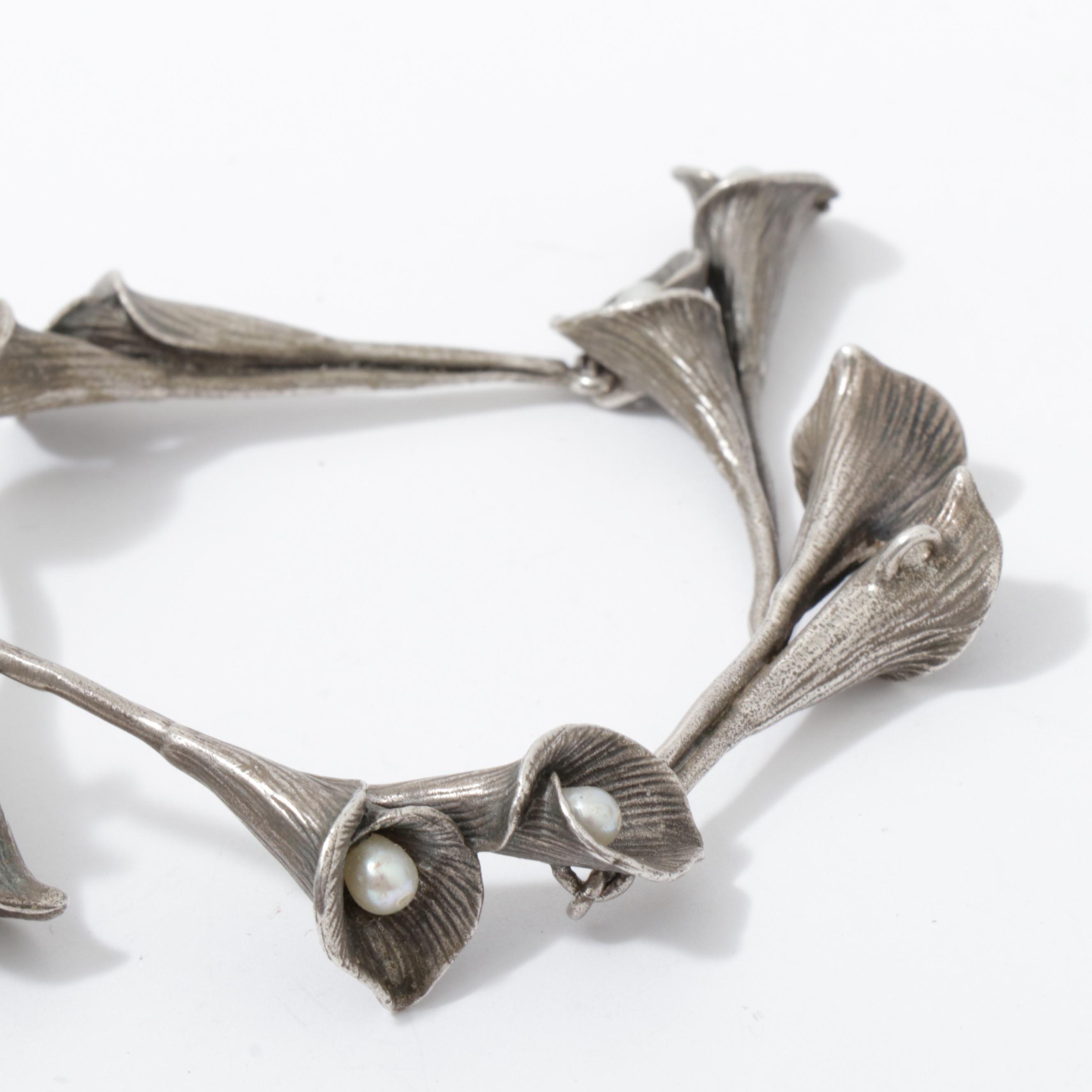 Sterling Silver Pearl Calla Lily Bracelet