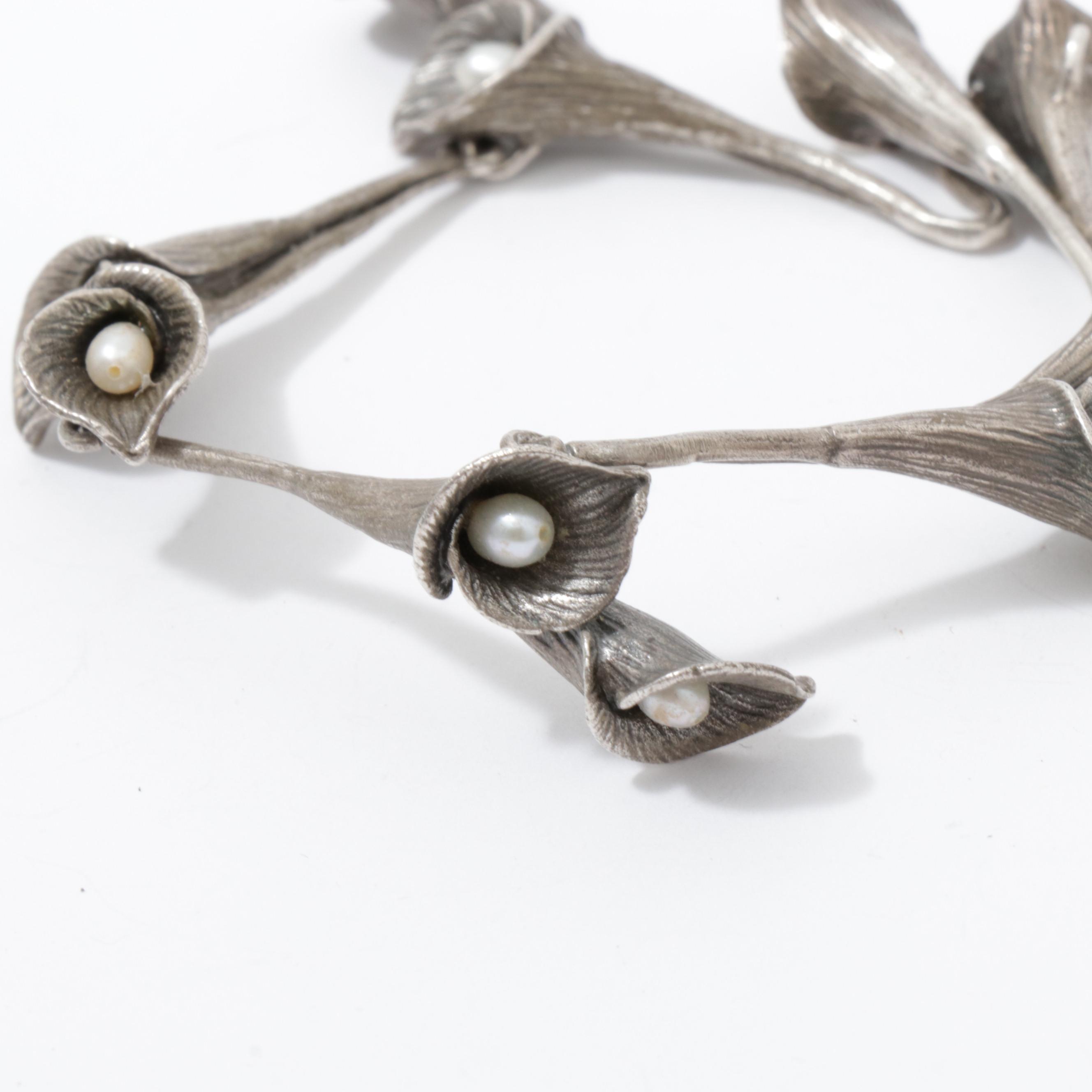 Sterling Silver Pearl Calla Lily Bracelet