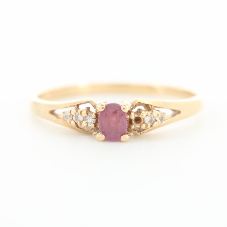 Vintage 14K Yellow Gold Ruby and Diamond Ring