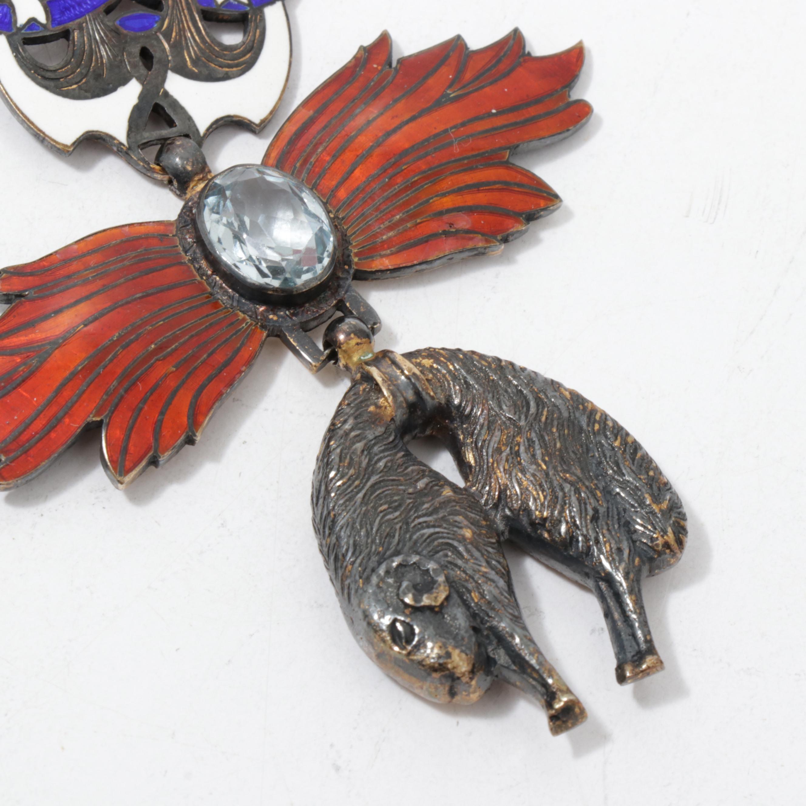 Vintage "Order of the Golden Fleece" Enameled Brass Synthetic Spinel Necklace