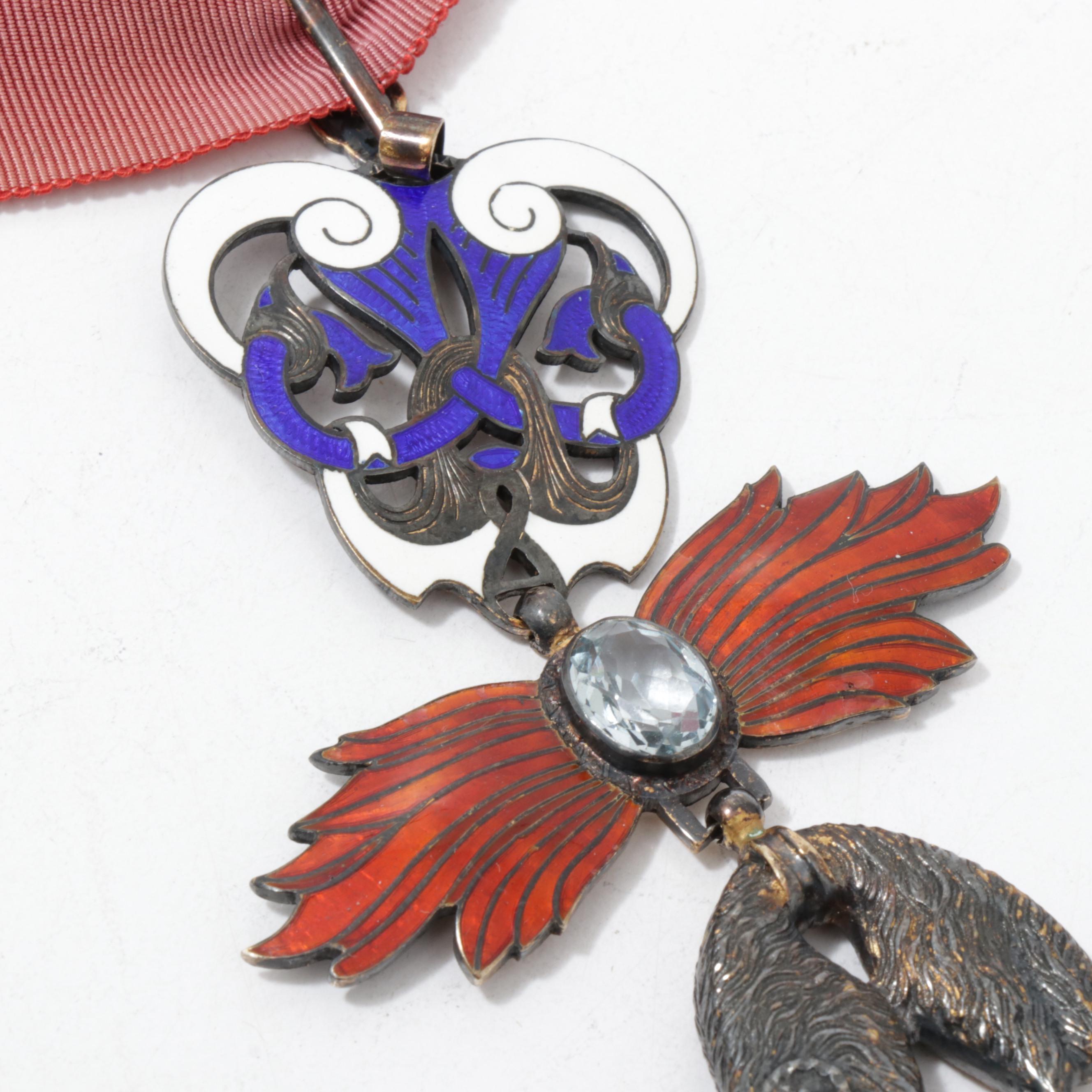 Vintage "Order of the Golden Fleece" Enameled Brass Synthetic Spinel Necklace