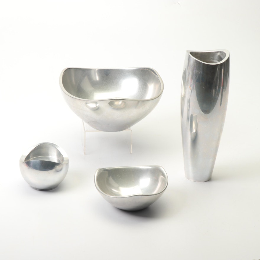 Nambé Santa Fe Metal Alloy Vase and Bowls, 1990s